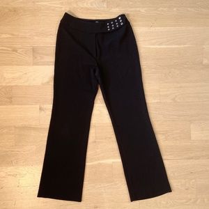 Black Straight Leg Wrinkle Free Pants Adjustable Waist